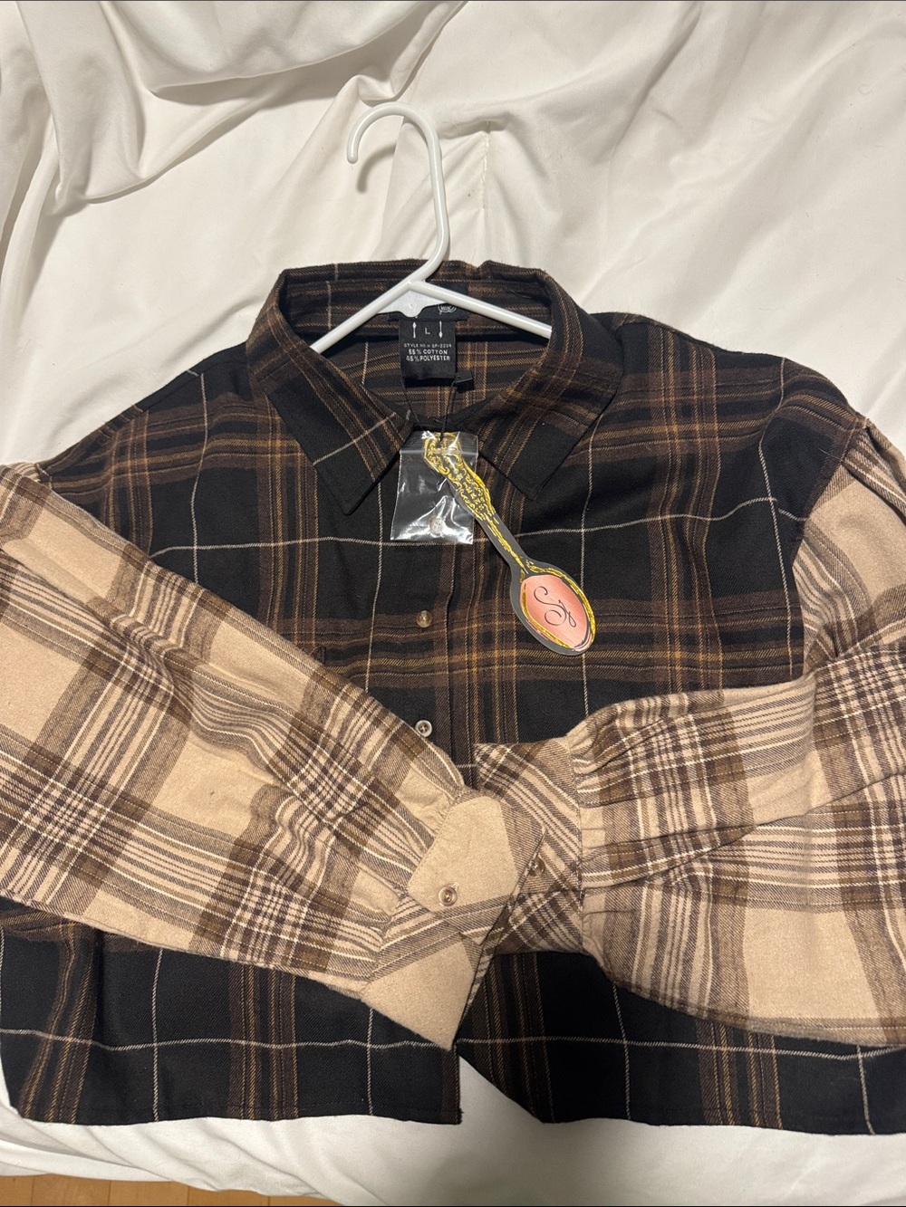 Women’s Cropped Plaid Button-Up Shirt in Black & Brown - Unbranded